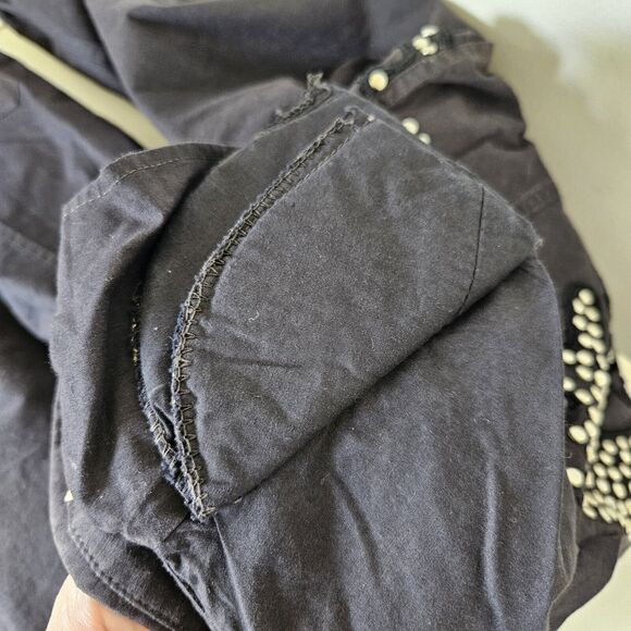 Vtg Embroidered Western Button Up Top Womens M Black Studded Embossed Cowgirl - Picture 9 of 13